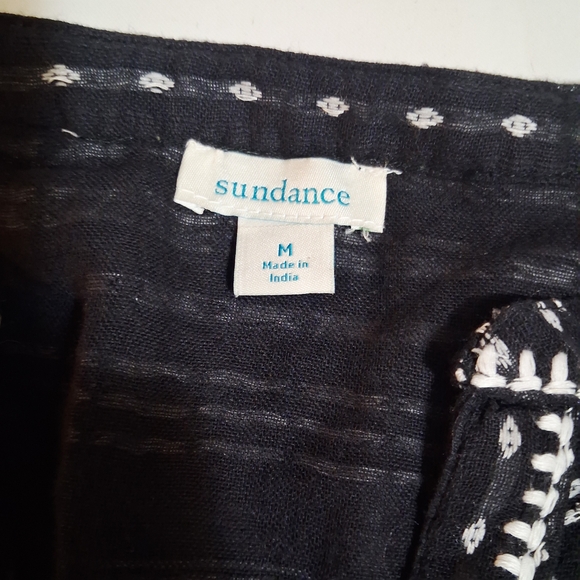 Sundance Electra Top Black Gauze Boho Embroidered Raw Edge Sleeves Sz M - Picture 7 of 10